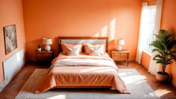 View of a bedroom with warm hues