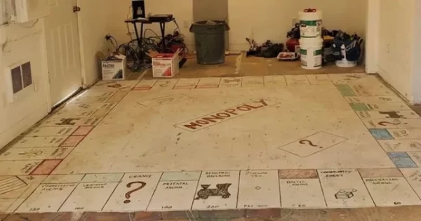 A giant hand-painted monopoly board found in a home by an old couple