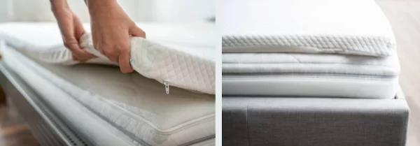 Two mattress toppers with poly fiber filling.