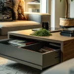 Wooden coffee table with storage for a clutter free space.