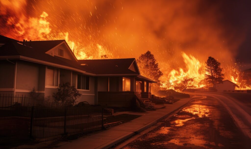 Los Angeles fire with house fire